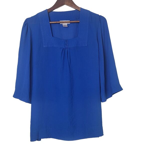 Chadwick's Womens Size 14 Blue Semi Sheer 3/4 Sleeve Blouse Tie Back - Picture 1 of 10